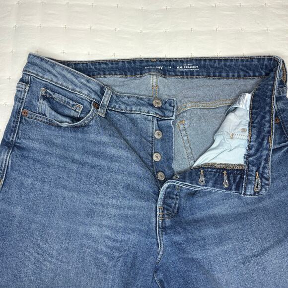 Old Navy High-Rise O.G. Straight  Button Fly Raw Edge Jeans Women's 14 Med Blue - Picture 3 of 11